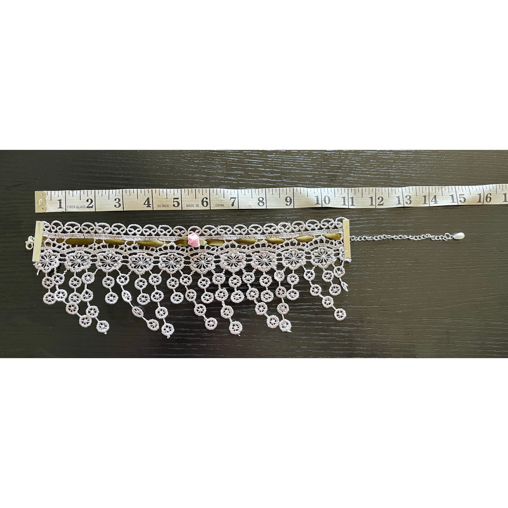 Handmade Upcycled Vintage Lace Choker with Dangling Lace Medallions - Picture 4 of 5